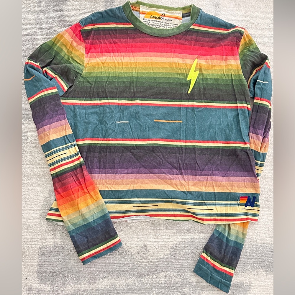 Aviator Nation Women’s Multicolor Stripe Long Sleeve Tee